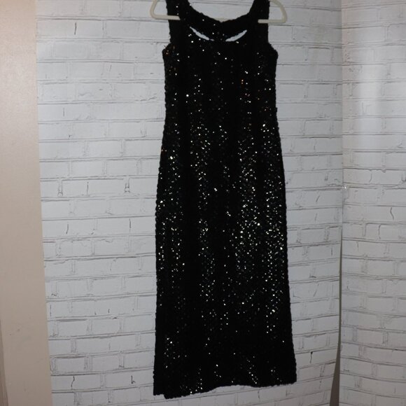 🖤✨🌙 VINTAGE BLACK SEQUIN EVENING DRESS · SIZE S ✨ - Picture 3 of 9